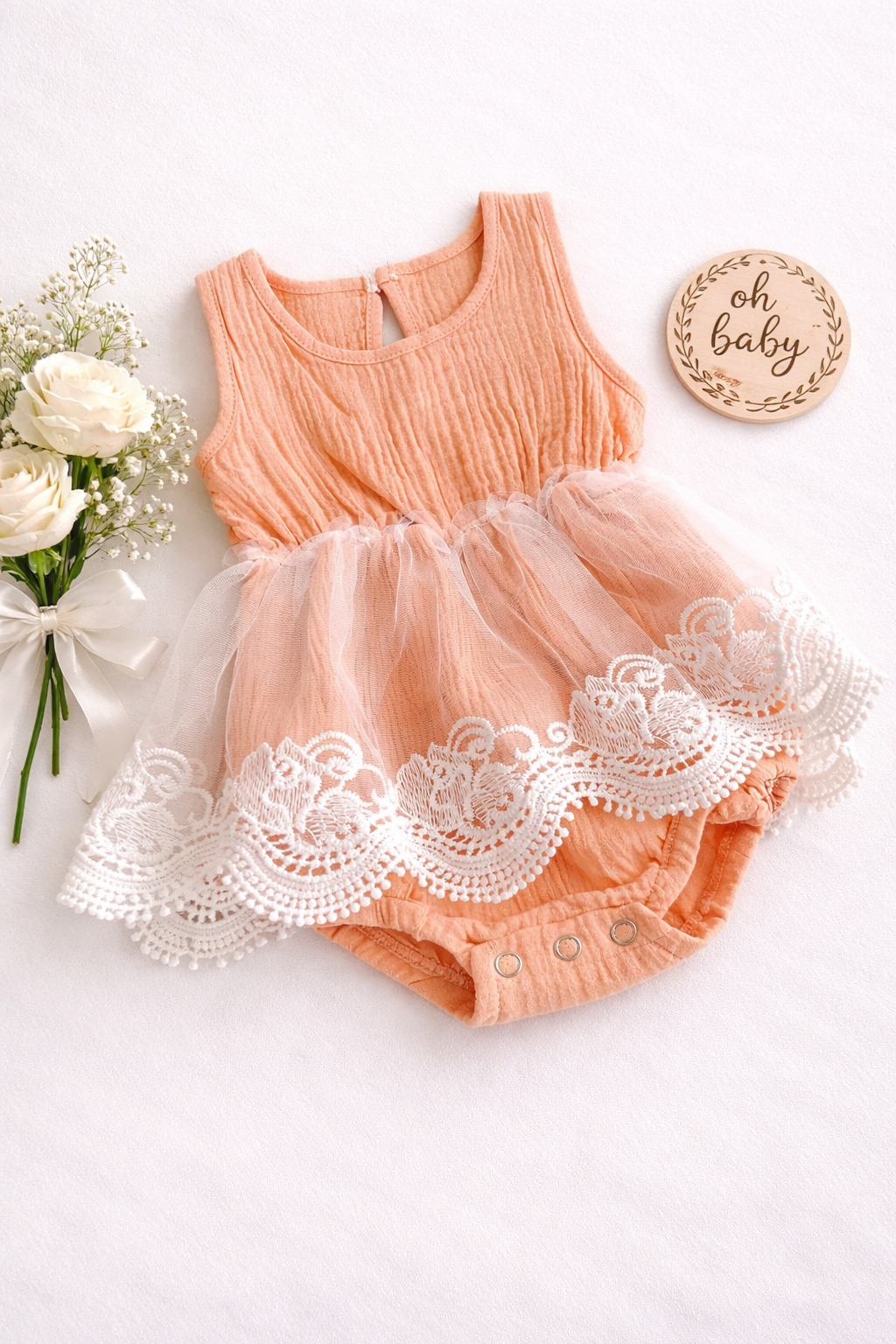 Peach Lace Romper