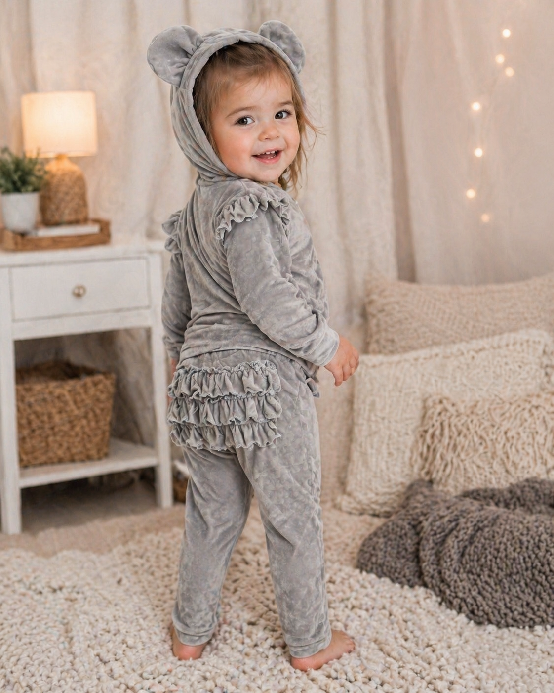 Plush Velvet Bear Hoody Set