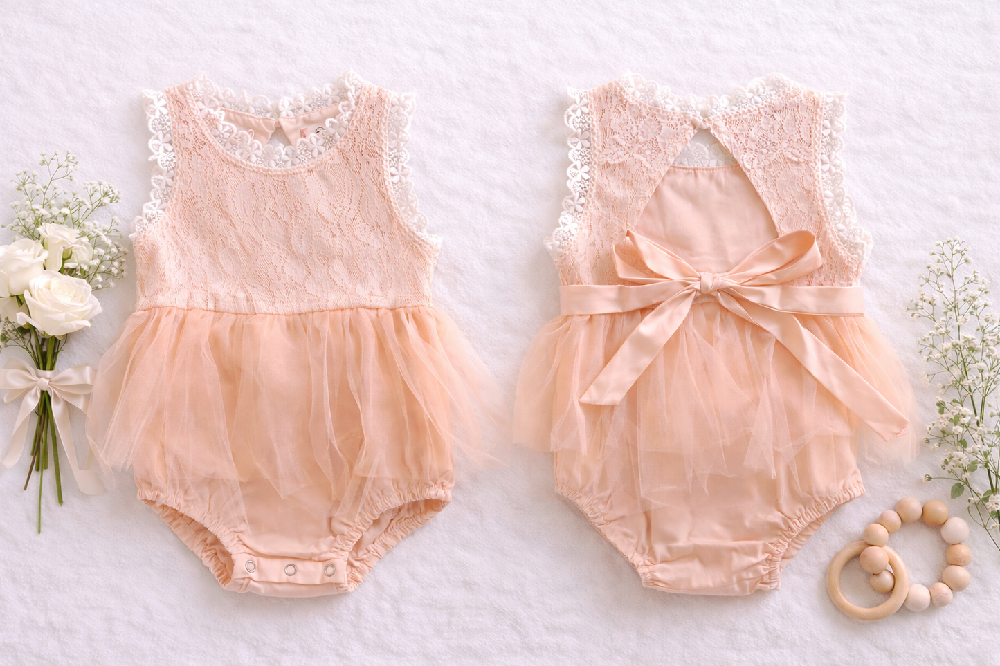 Peach Lace & Tulle Romper