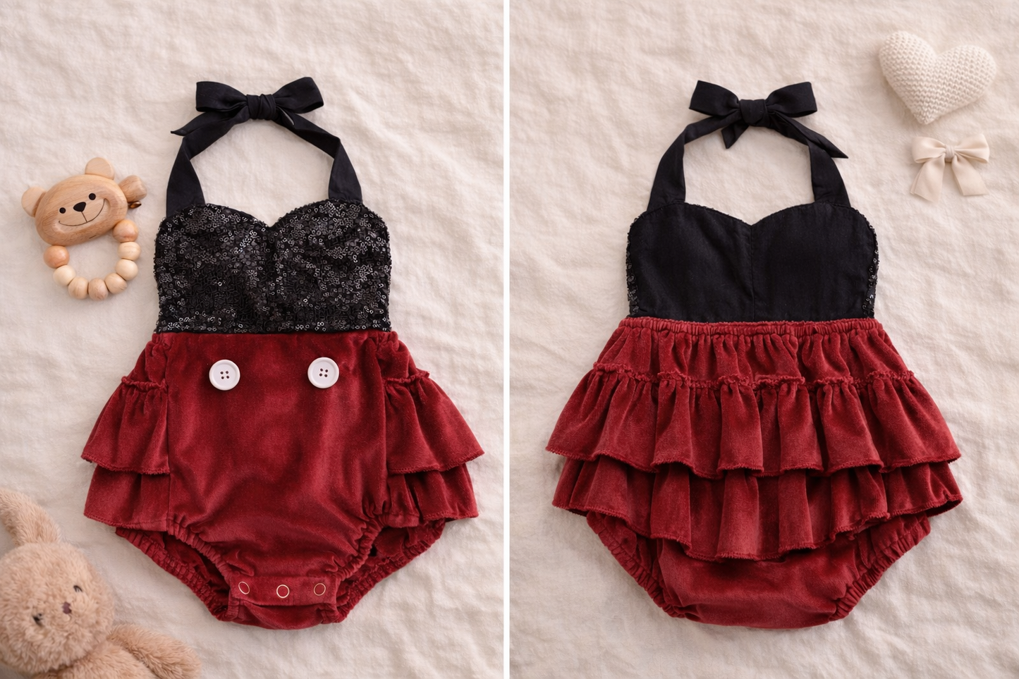 Black and Maroon Sequins Romper