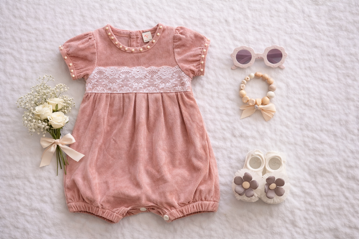 Pink Pearl Corduroy Romper