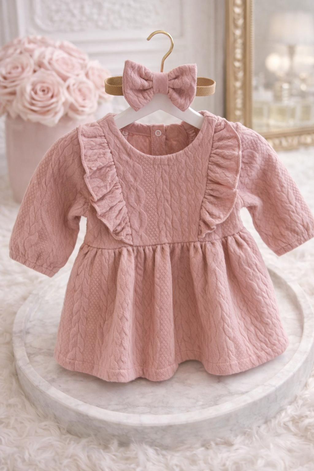 Pink Cable dress + headband