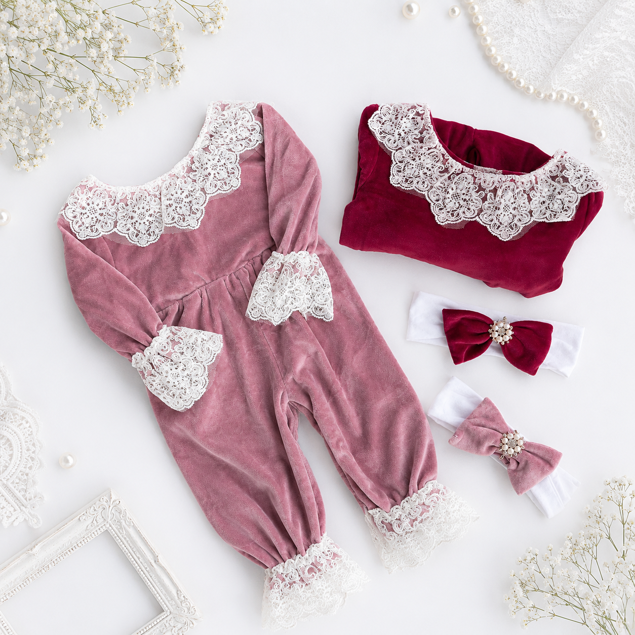 Red/Mink Velvet Lace Jumpsuit