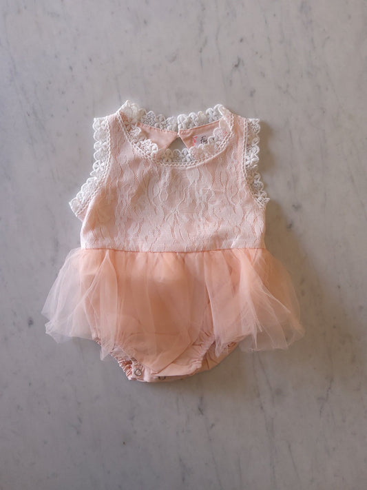 Peach Lace & Tulle Romper