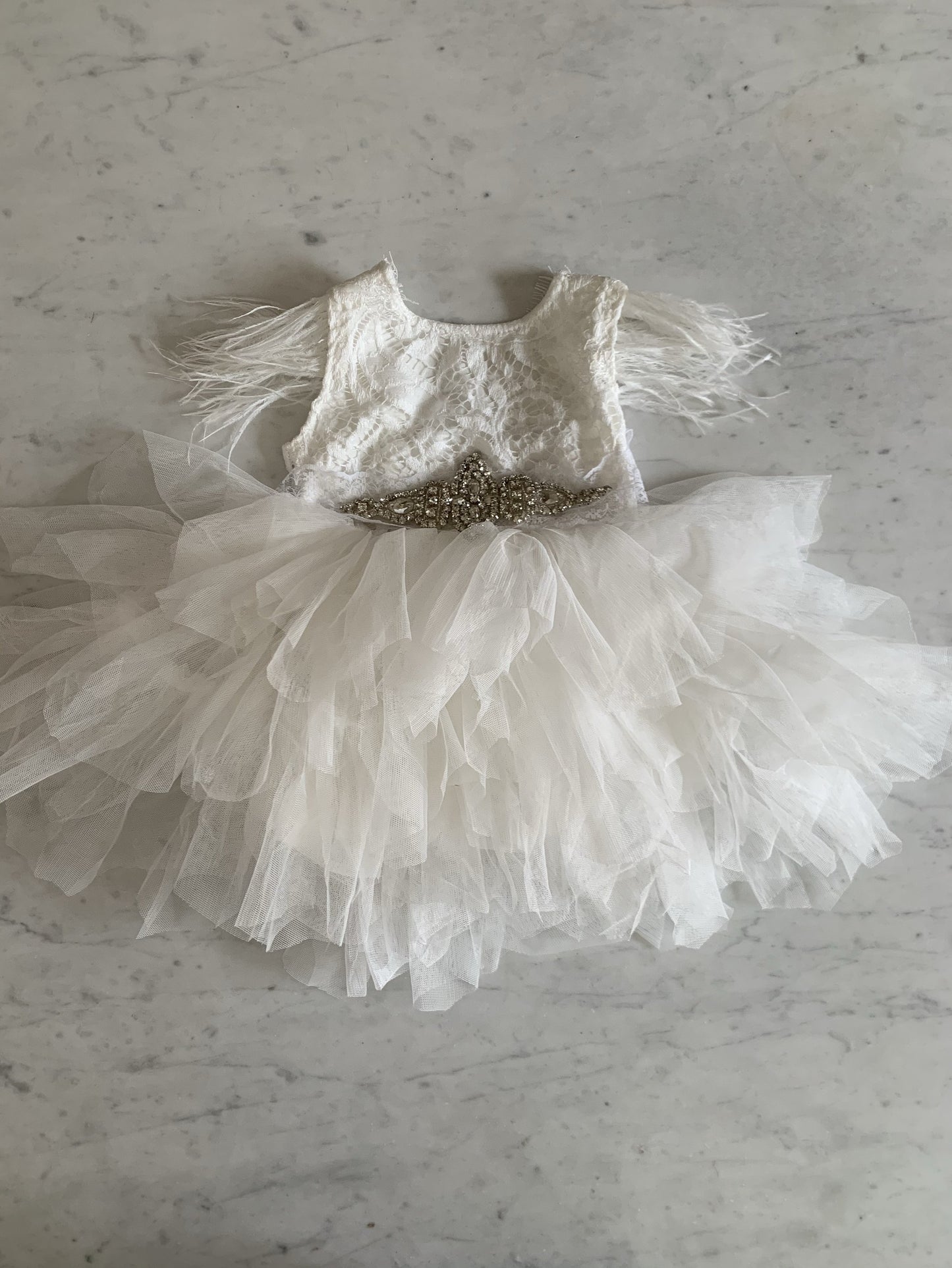 White tulle feather dress