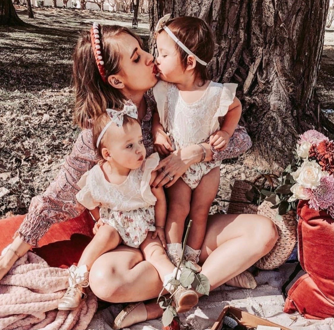 Cream Lace Floral Romper with Headband