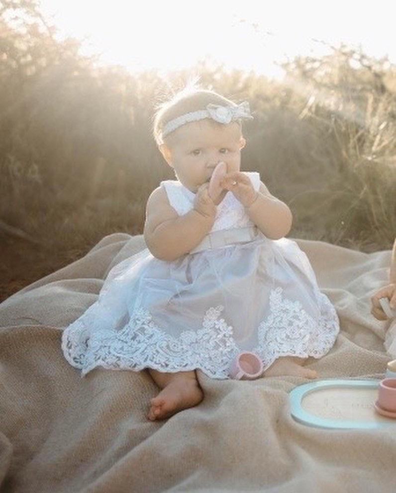 Grey Bow Dress + Headband