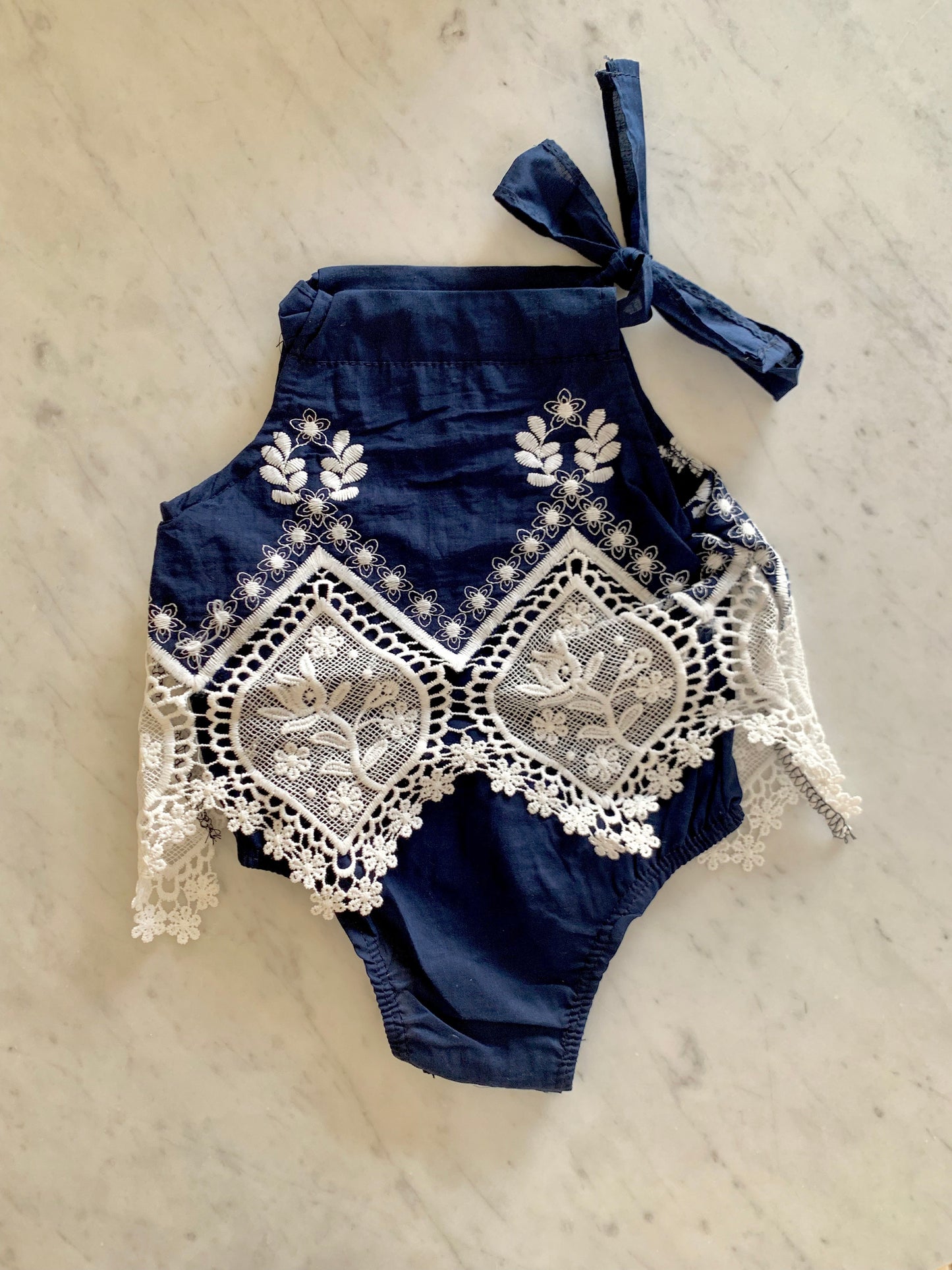 Navy & White Lace Romper