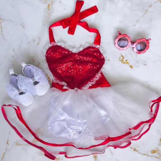 Sequins Heart Dress Romper