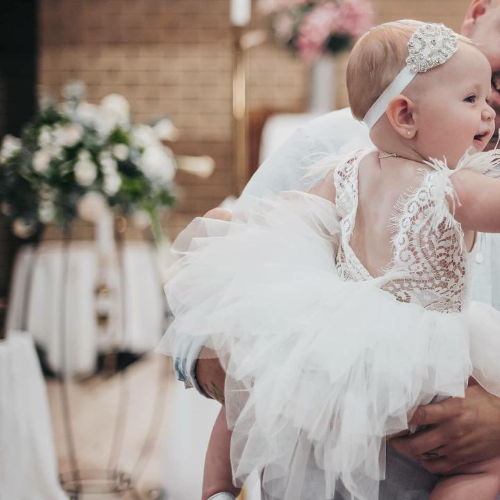 White tulle feather dress