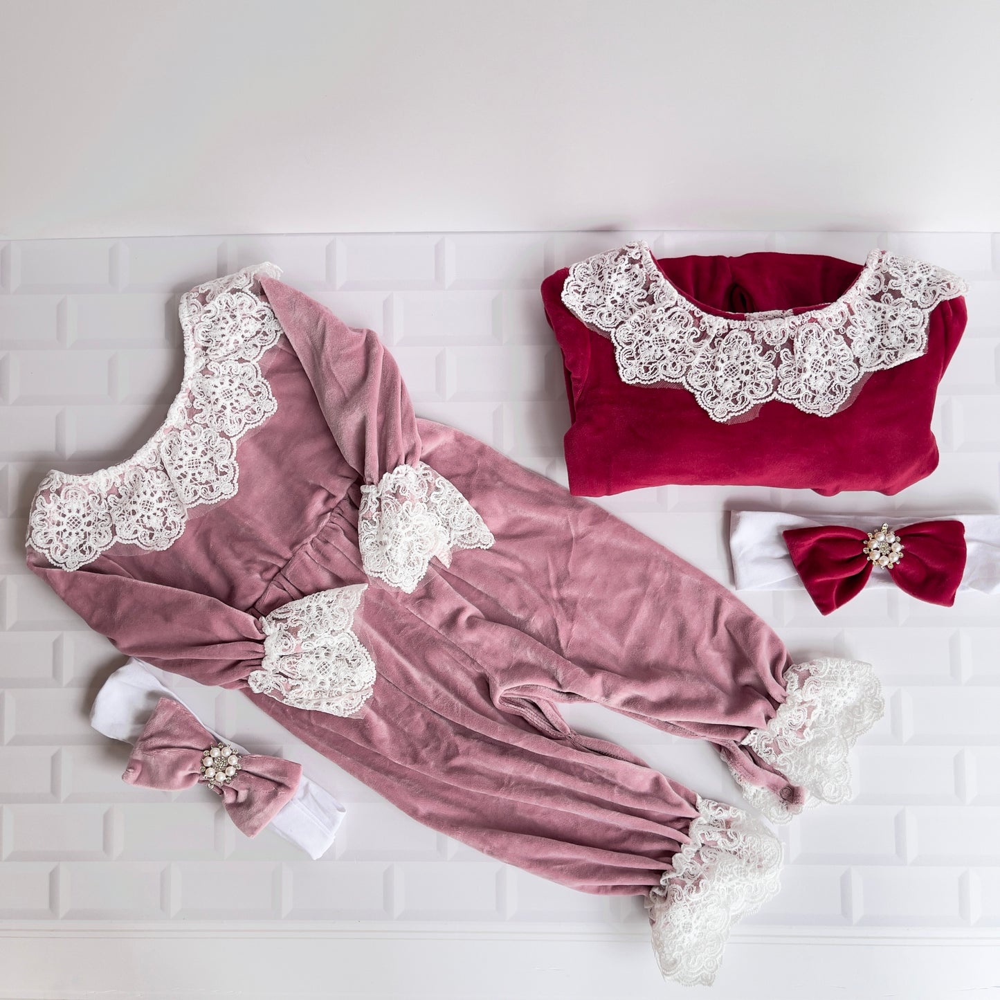 Red/Mink Velvet Lace Jumpsuit