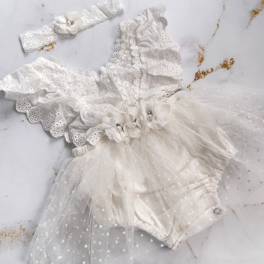 White Lilly Romper + headband