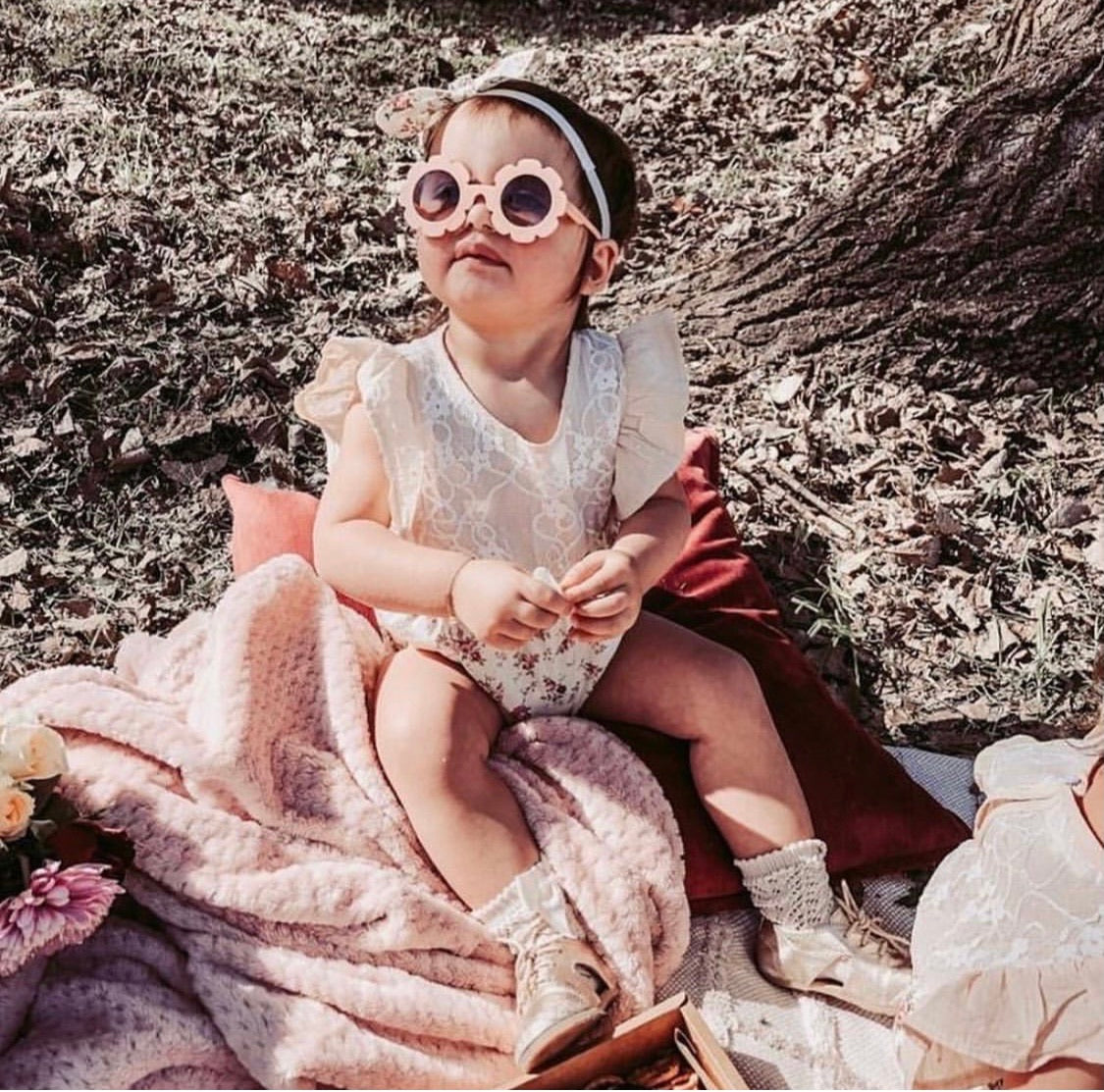 Cream Lace Floral Romper with Headband