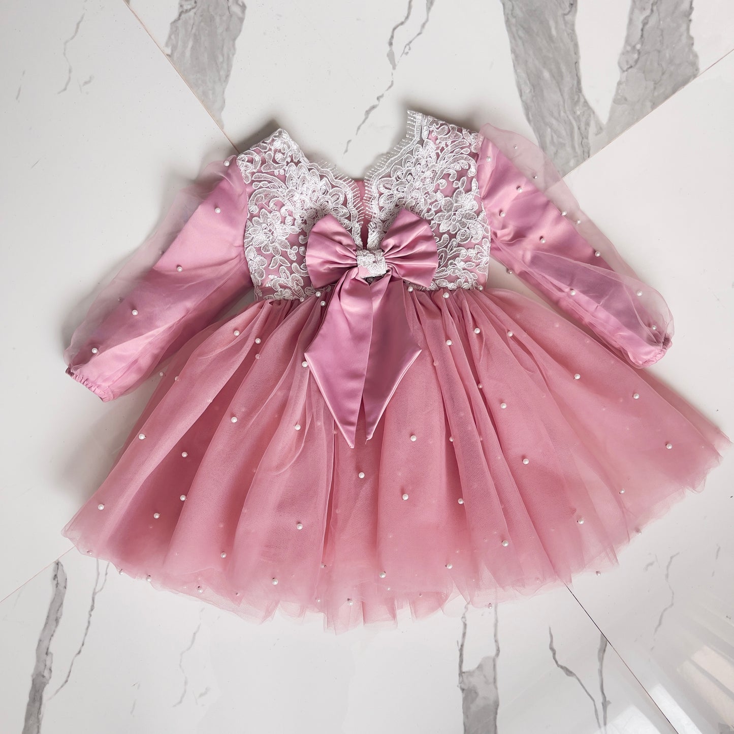 Pink Pearl & Lace Dress