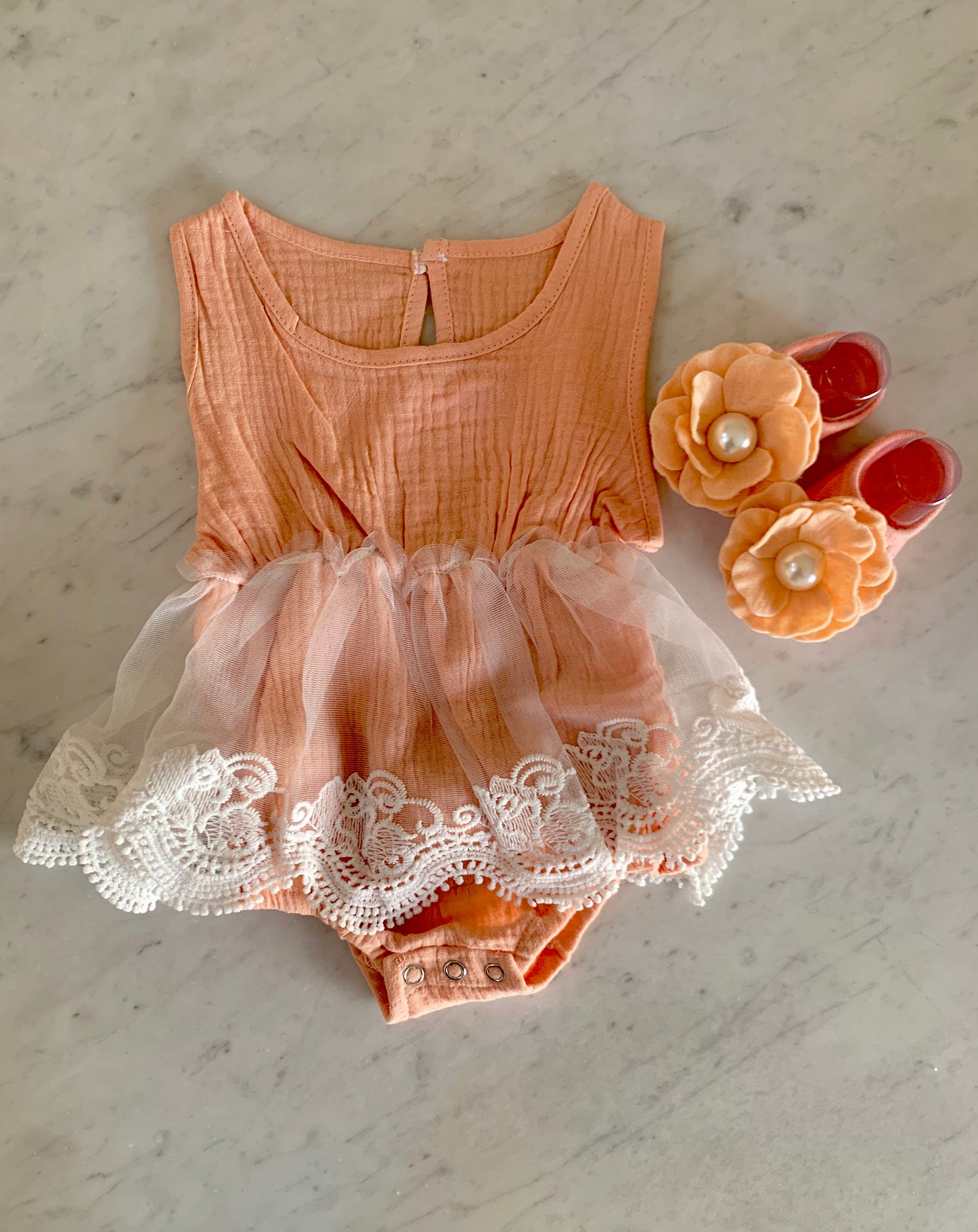 Peach Lace Romper