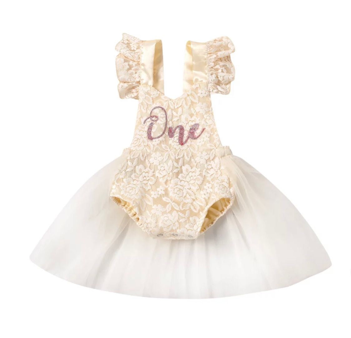 “One” Lace Romper