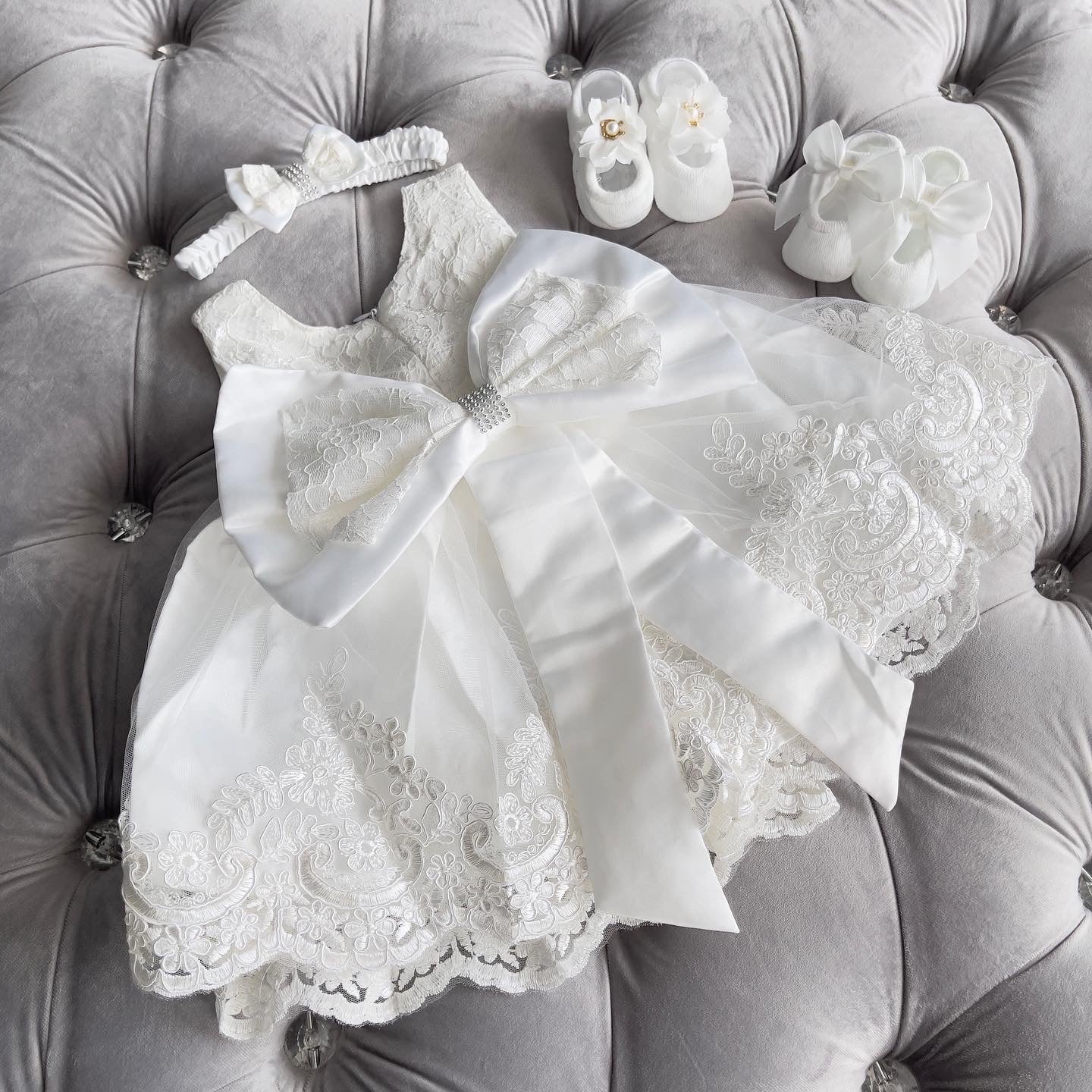 White Bow Dress + Headband