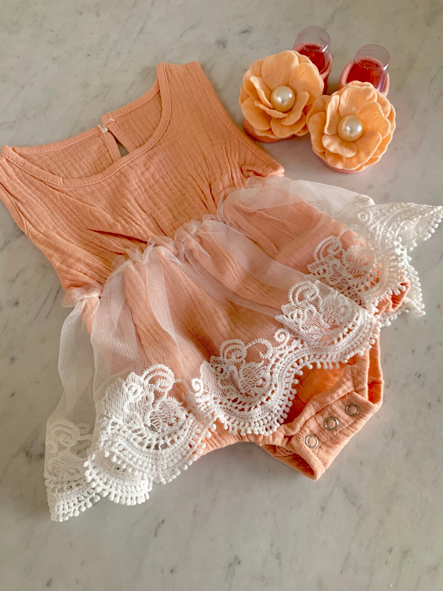 Peach Lace Romper