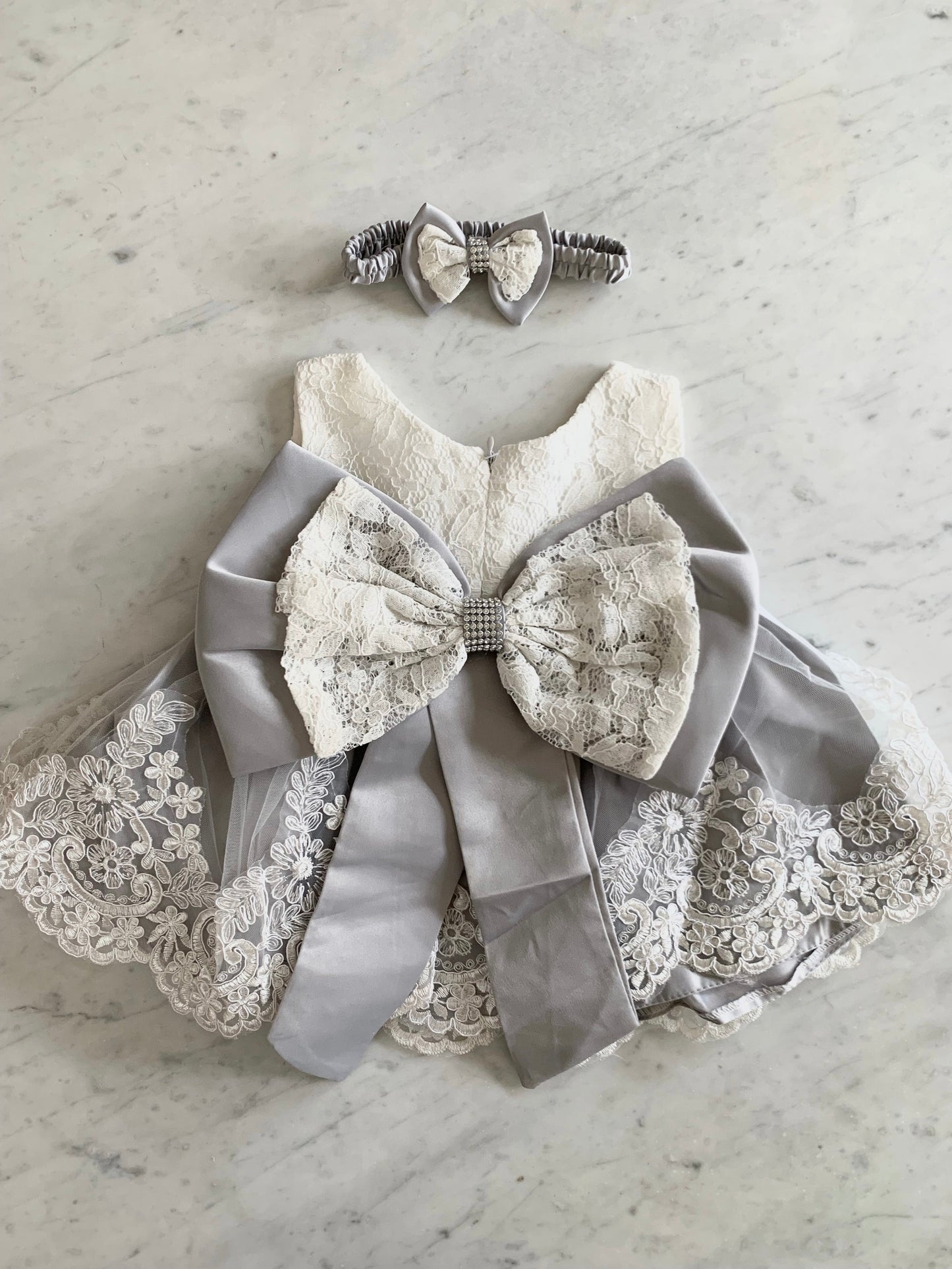 Grey Bow Dress + Headband
