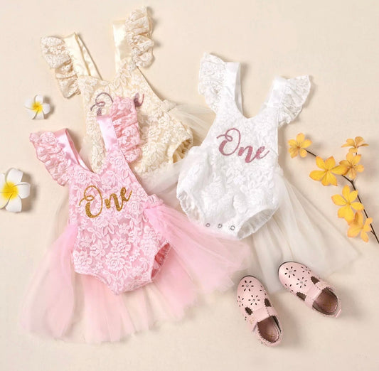 “One” Lace Romper