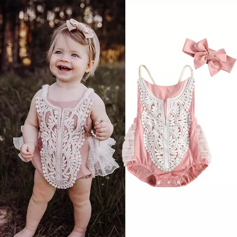 Ruffle bottom Romper + Headband