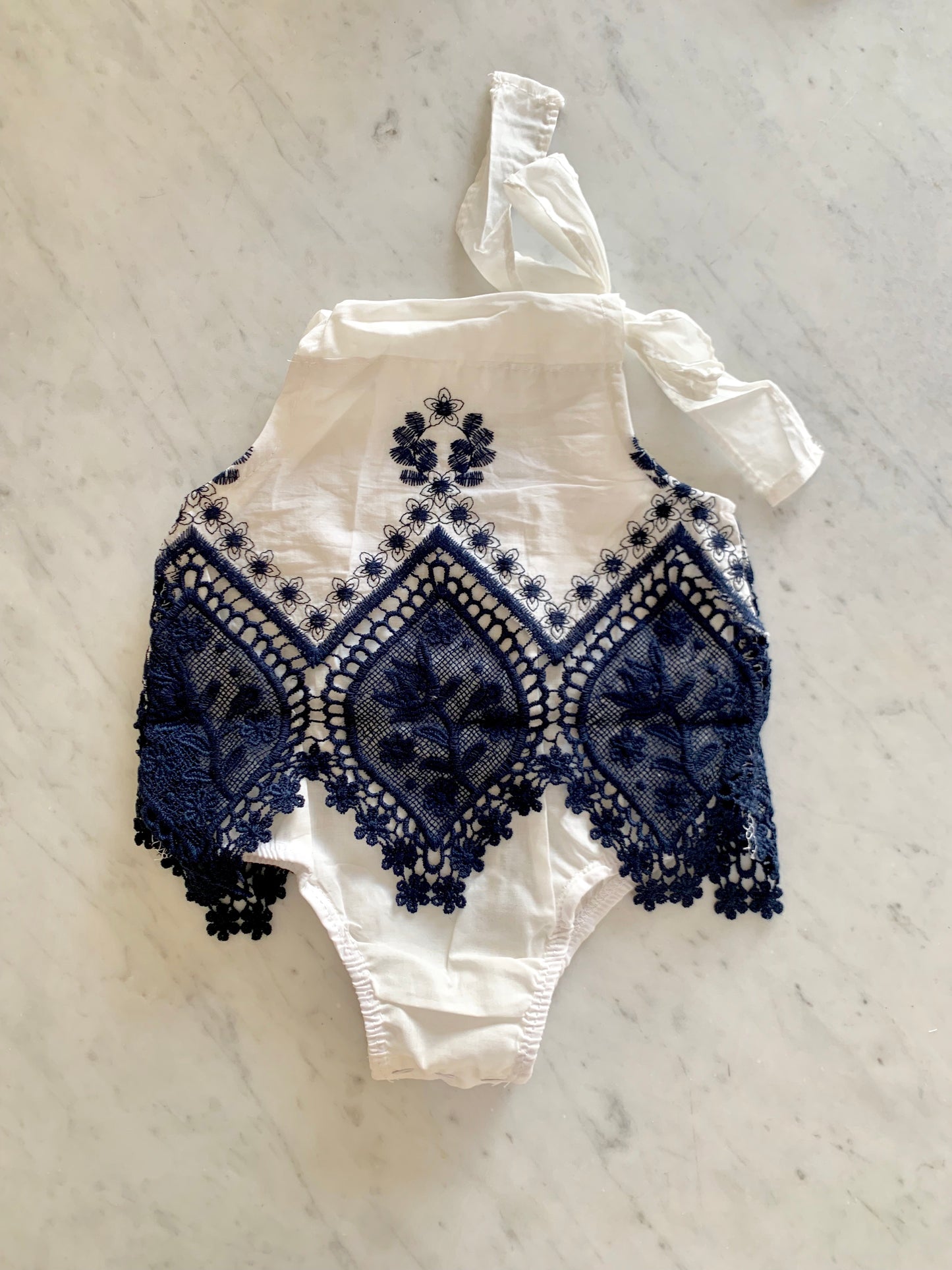 Navy & White Lace Romper