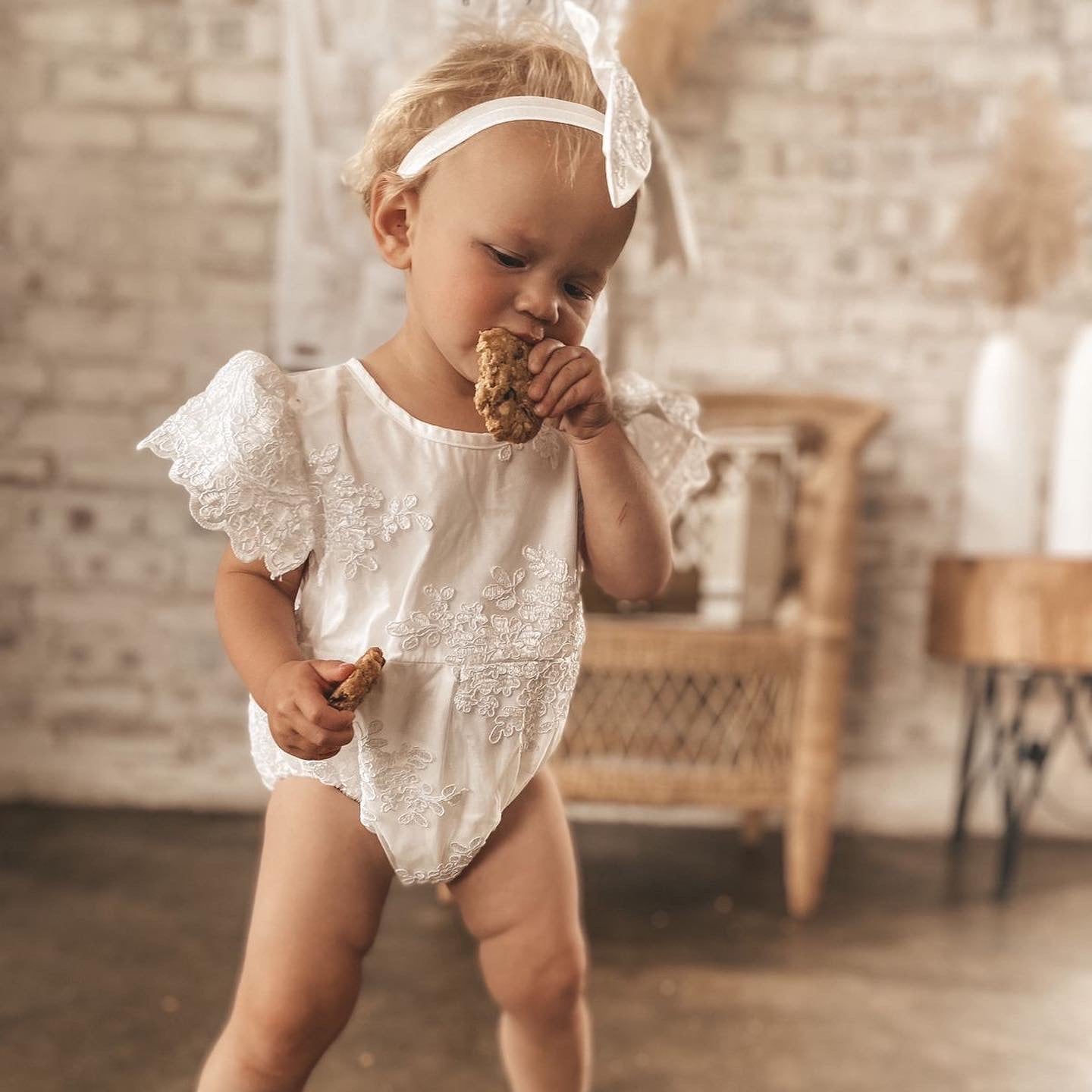 Snow Lace Romper + Headband