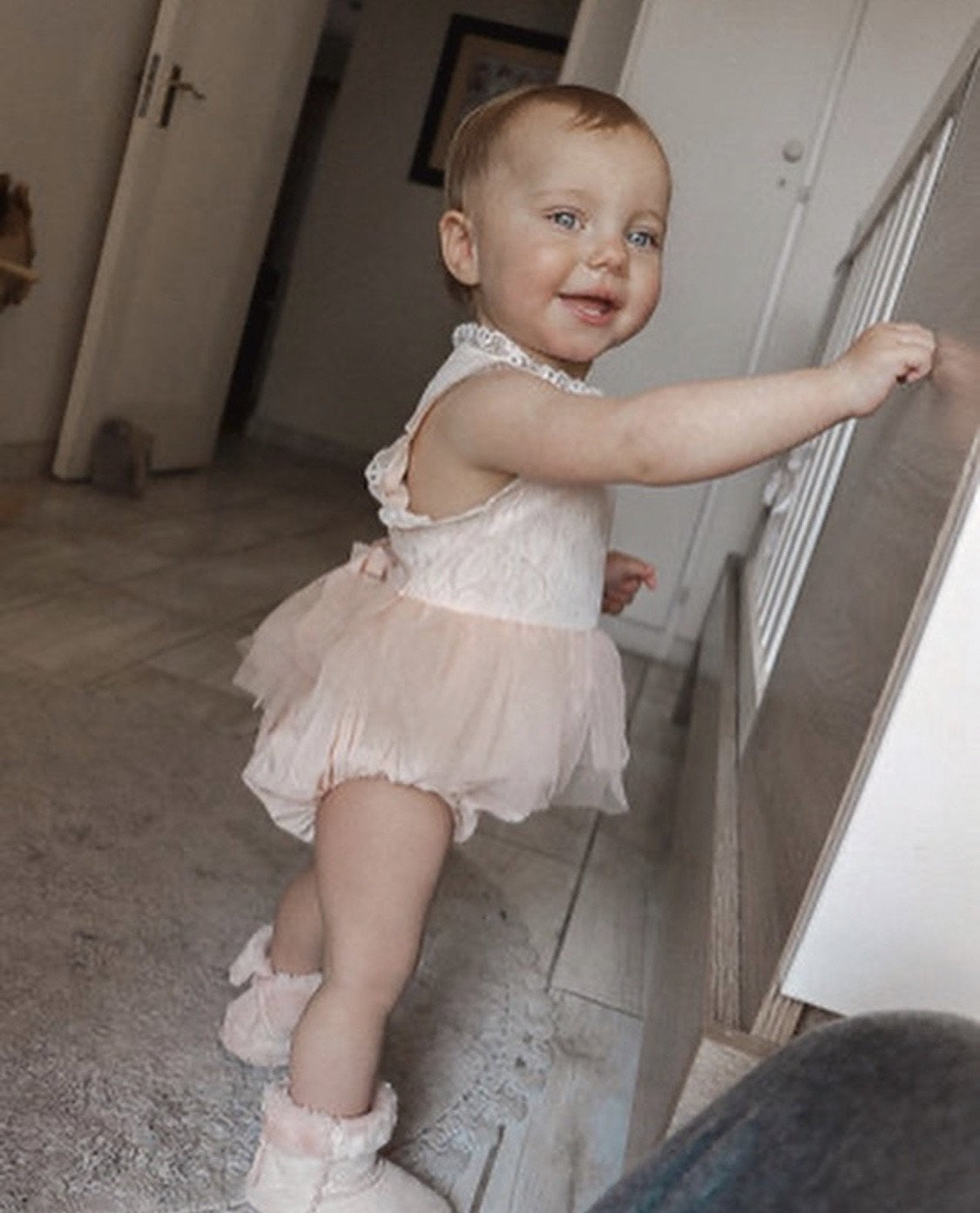 Peach Lace & Tulle Romper