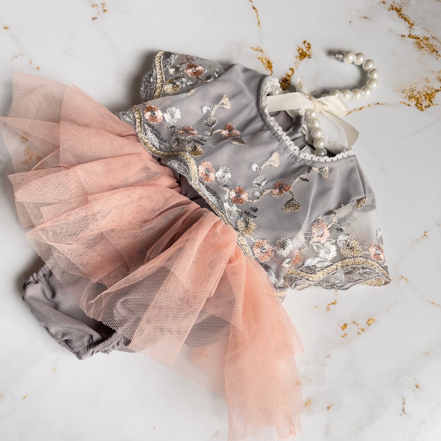 Peach & Grey tutu romper