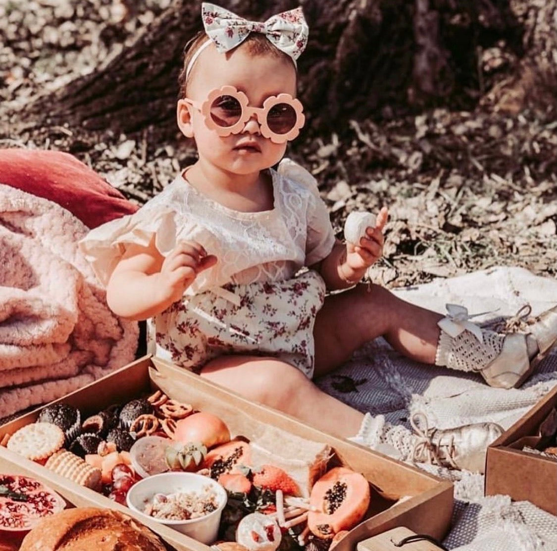 Cream Lace Floral Romper with Headband