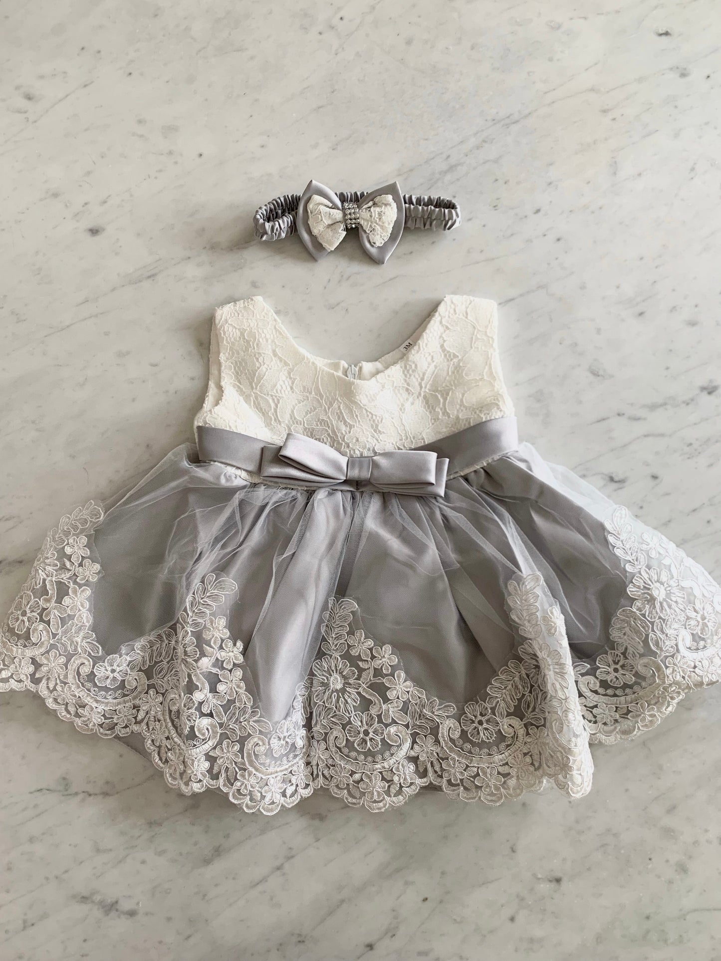Grey Bow Dress + Headband