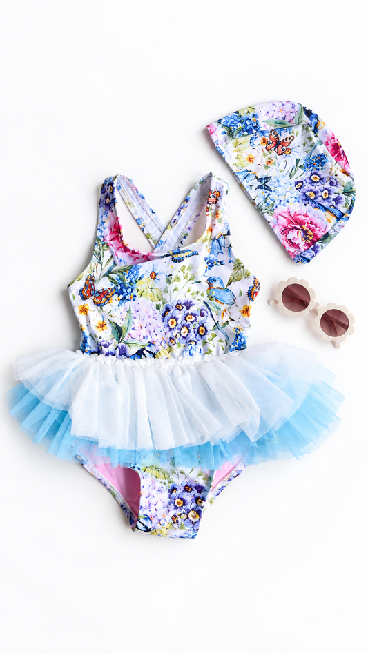 Blue Tutu Swimming Costume + cap