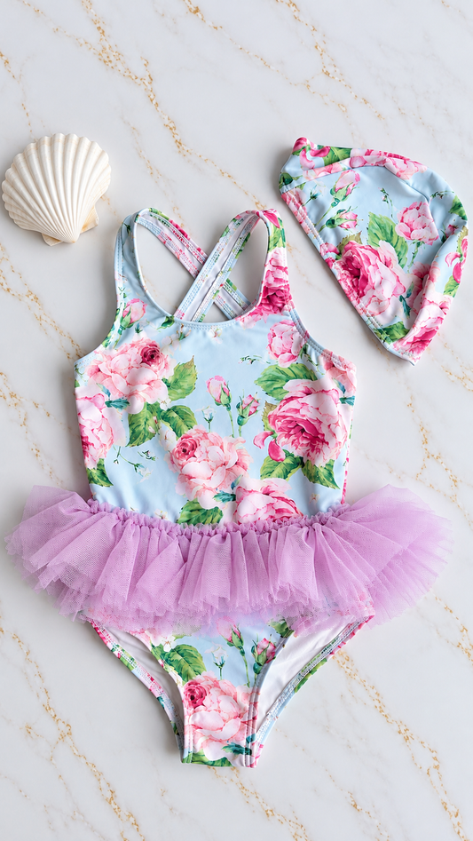 Purple Tutu Swimming Costume + cap