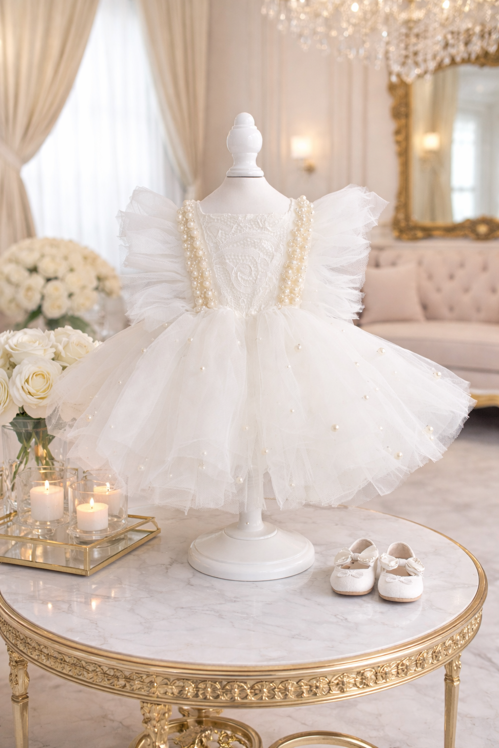 Sleeveless White Pearl Dress