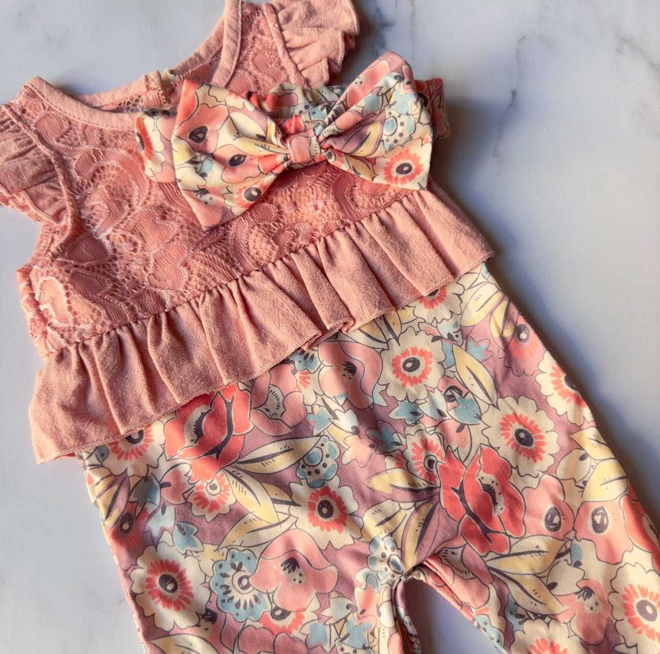 Pink Floral Playsuit + Headband