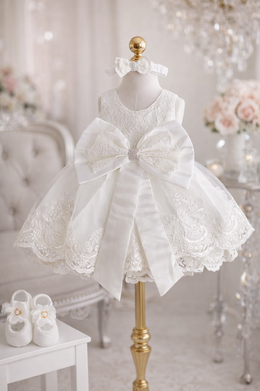 White Bow Dress + Headband