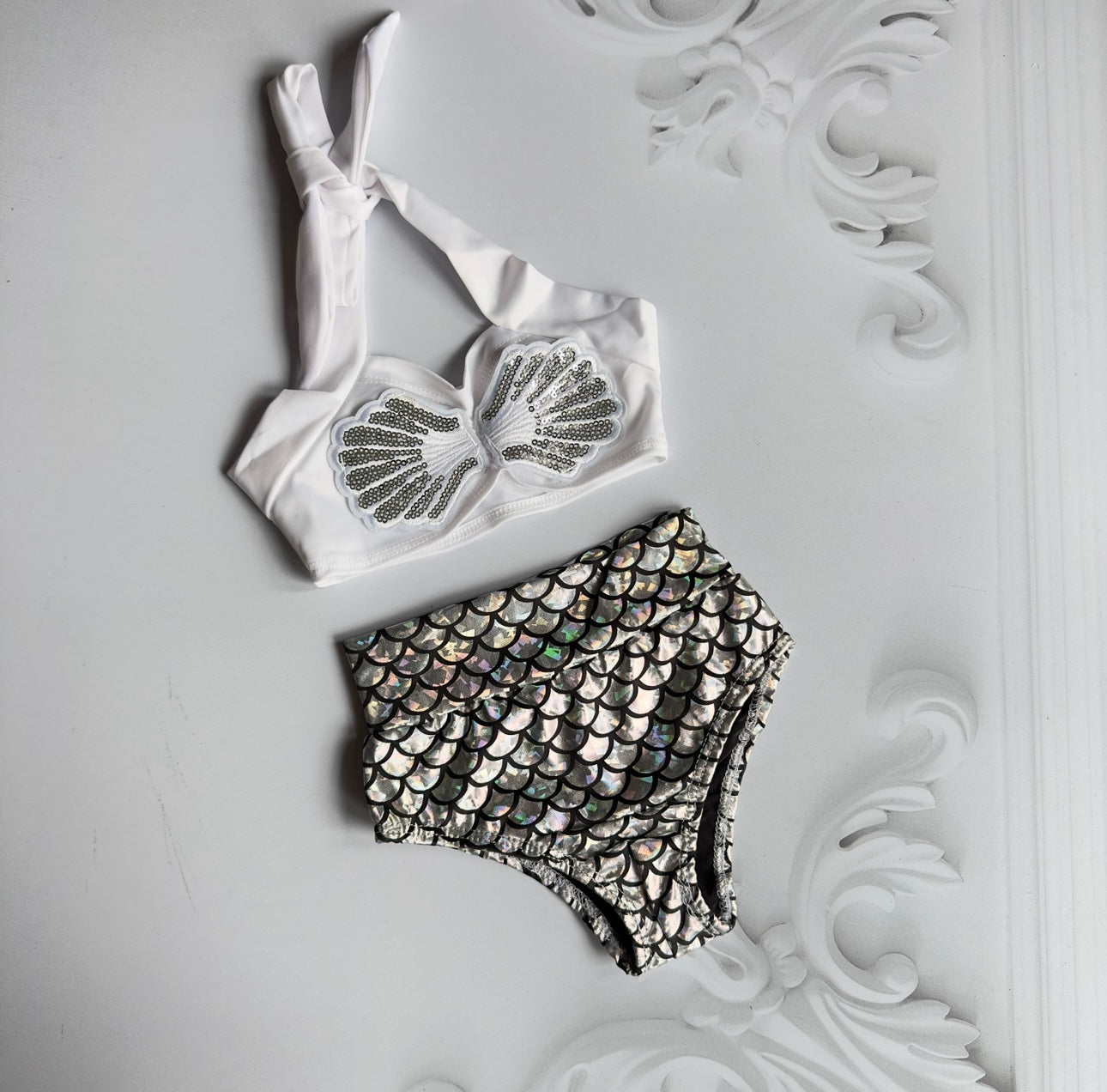 White & Silver Mermaid bikini set