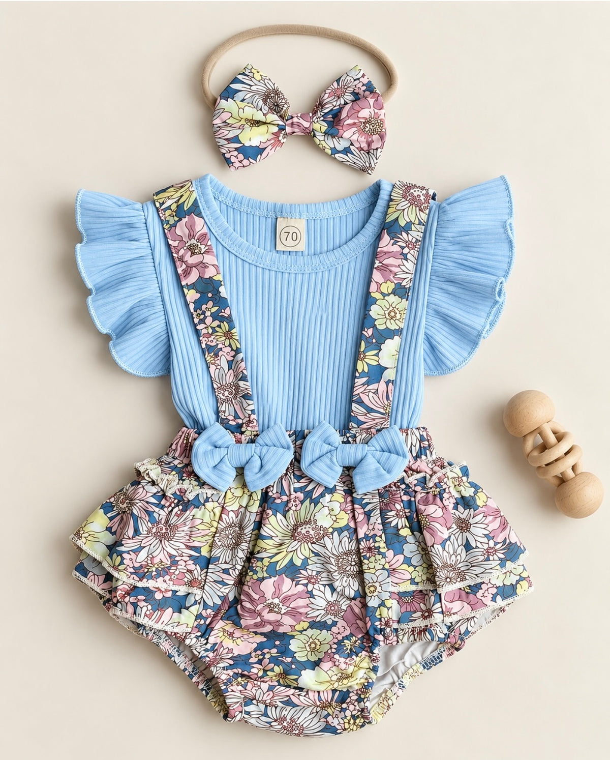 Floral Suspender Skirt & headband + top