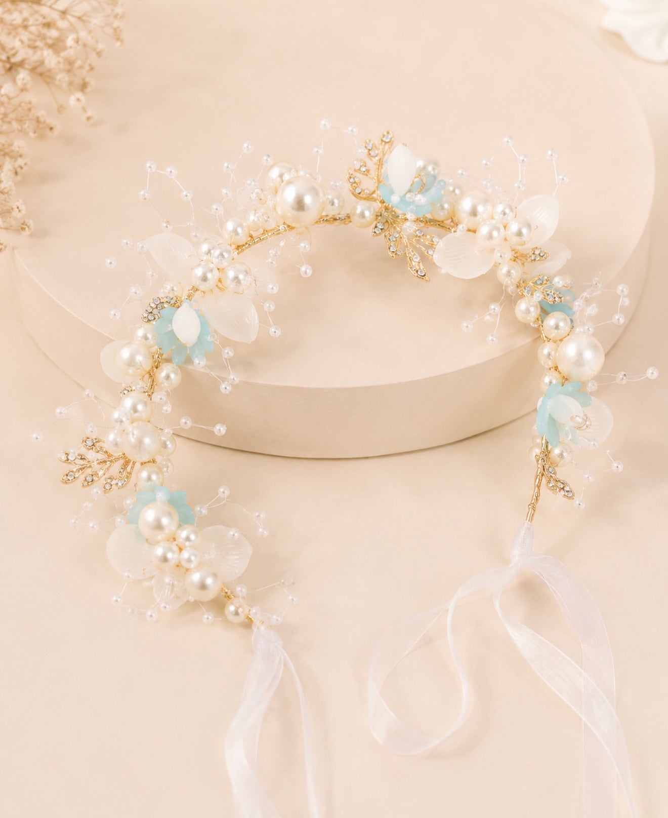 Pearl Flower Crown (White/Pink/Blue/Red)