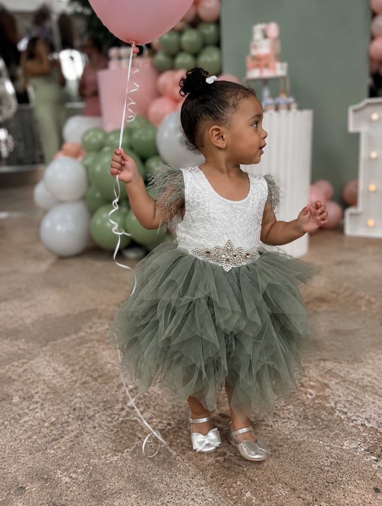 Sage Tulle Dress + jeweled belt
