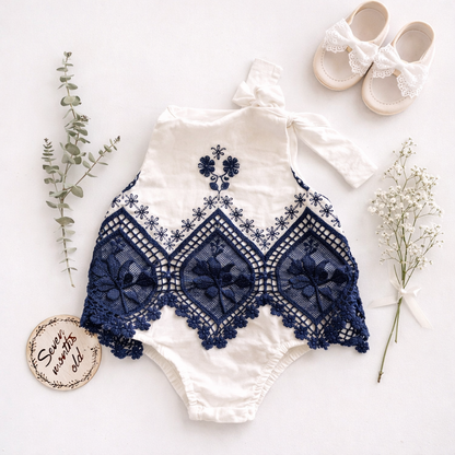 Navy & White Lace Romper