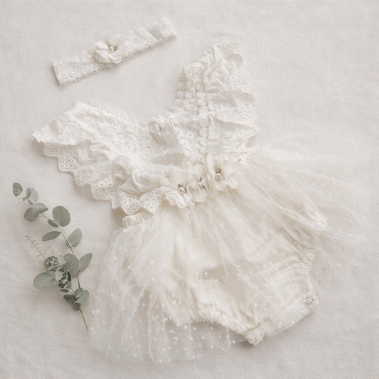 White Lilly Romper + headband