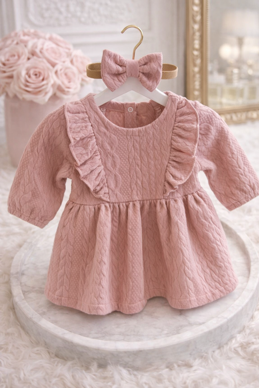 Pink Cable dress + headband