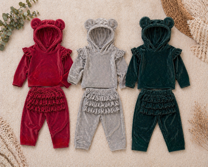 Plush Velvet Bear Hoody Set