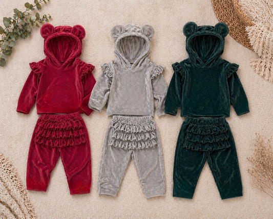 Plush Velvet Bear Hoody Set