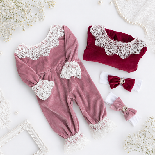 Red/Mink Velvet Lace Jumpsuit
