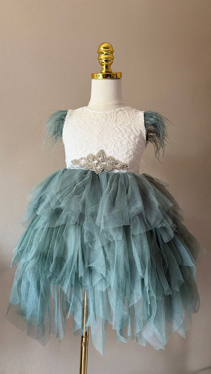 Sage Tulle Dress + jeweled belt