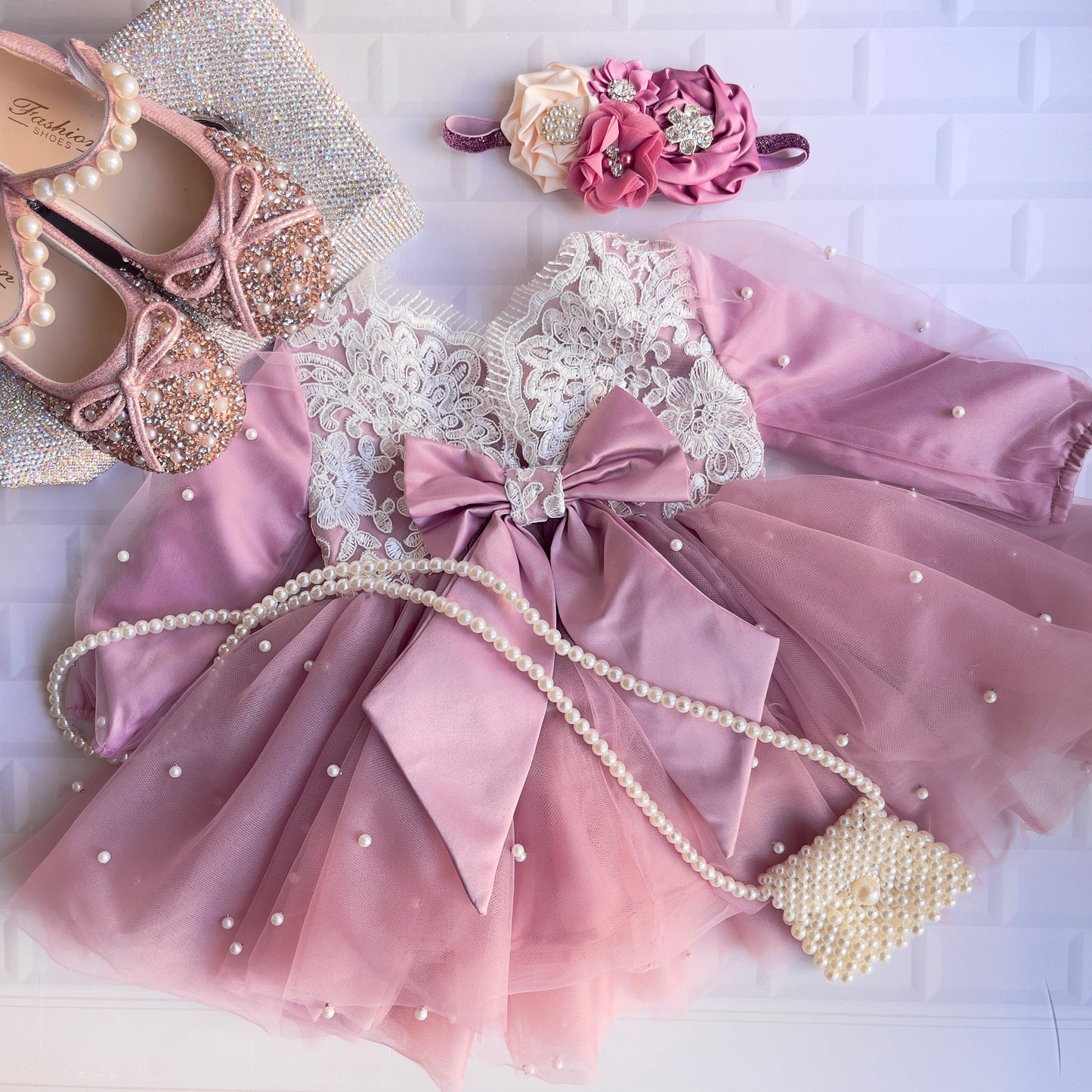 Pink Pearl & Lace Dress