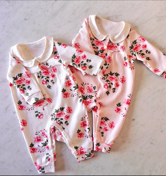 EXCLUSIVE White/Pink Elegant Floral Babygrow