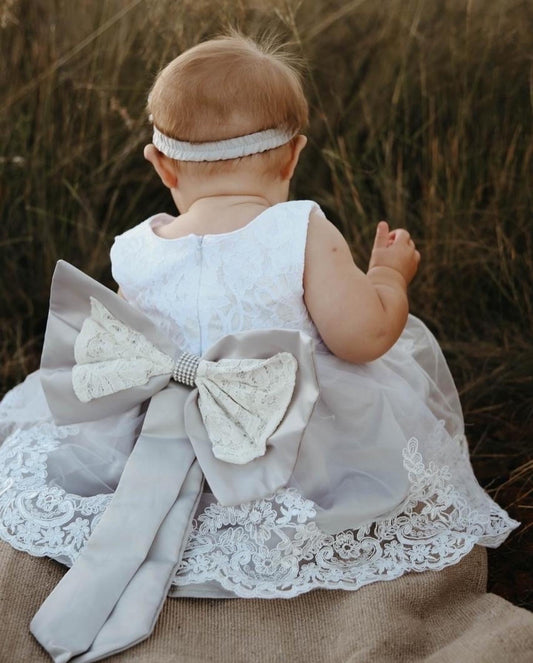 Grey Bow Dress + Headband